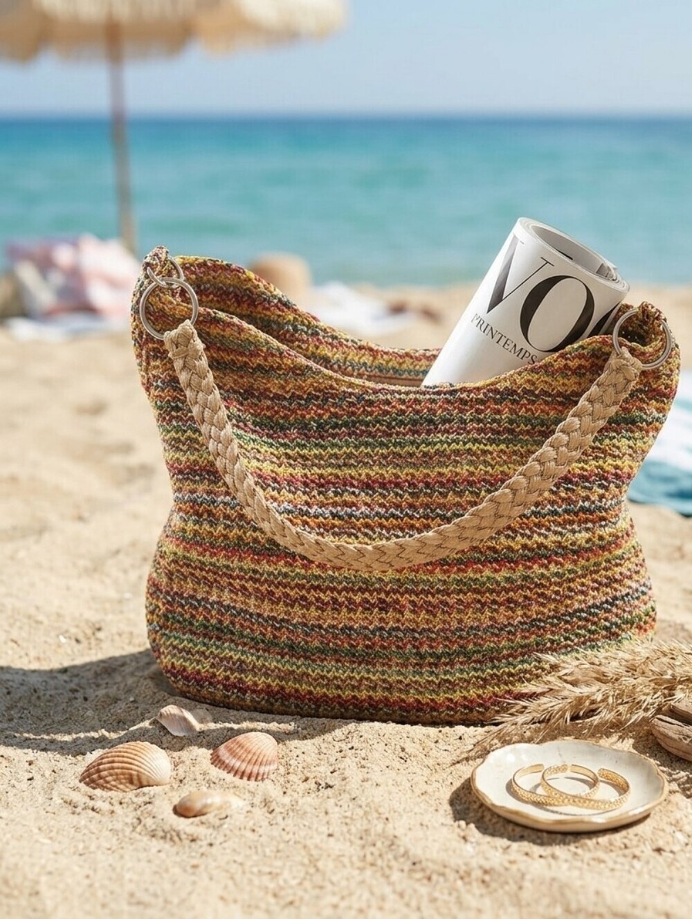 SPRING Woven Straw Multicolor Boho Hobo Shoulder Bag Summer Beach Casual Travel